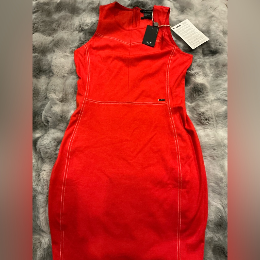 Armani Exchange Bright Red Sleeveless Midi Sheath Dress Size Medium Nwt